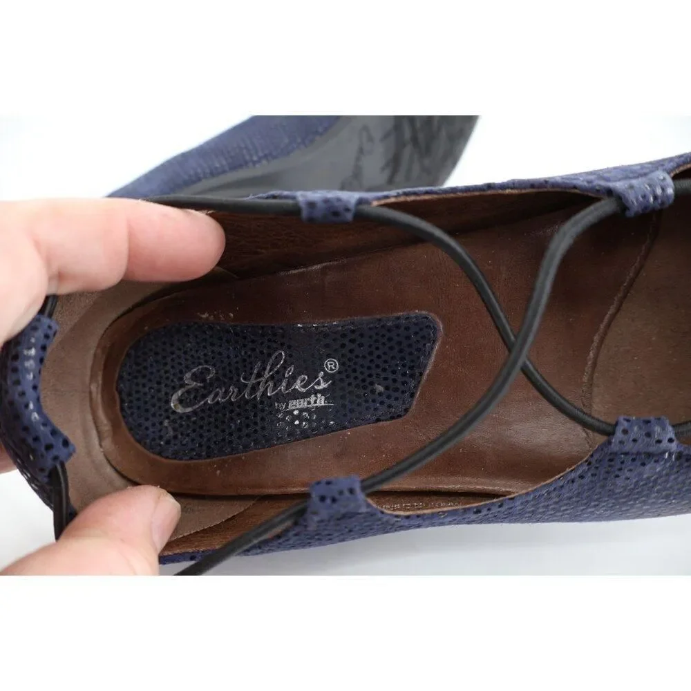 Earthies by Earth Women's Size 7 Essen Navy Blue Leather Flats Strappy Slip On